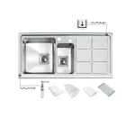 سینک توکار اخوان جنس استیل 2 لگنه با میوه شور کد 310 با عمق لگن 20 سانتیمتر