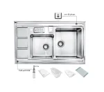 سینک توکار اخوان جنس استیل 2 لگنه با میوه شور کد 322 با عمق لگن 20 سانتیمتر