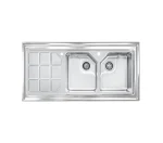 سینک توکار اخوان جنس استیل 2 لگنه با میوه شور کد 325 با عمق لگن 20 سانتیمتر