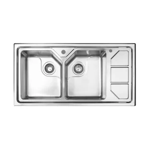 سینک توکار اخوان جنس استیل 2 لگنه با میوه شور کد 326 با عمق لگن 20 سانتیمتر