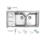 سینک توکار اخوان جنس استیل 2 لگنه با میوه شور کد 326 با عمق لگن 20 سانتیمتر
