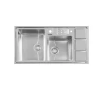 سینک توکار اخوان جنس استیل 2 لگنه با میوه شور کد 328 با عمق لگن 20 سانتیمتر