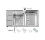 سینک توکار اخوان جنس استیل 2 لگنه با میوه شور کد 328 با عمق لگن 20 سانتیمتر