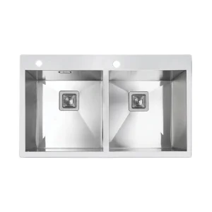 سینک توکار اخوان جنس استیل 2 لگنه با میوه شور کد 335 با عمق لگن 20 سانتیمتر