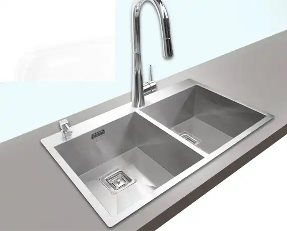 سینک توکار اخوان جنس استیل 2 لگنه با میوه شور کد 335 با عمق لگن 20 سانتیمتر