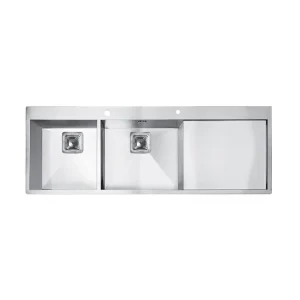 سینک توکار اخوان جنس استیل 2 لگنه با میوه شور کد 346 با عمق لگن 20 سانتیمتر