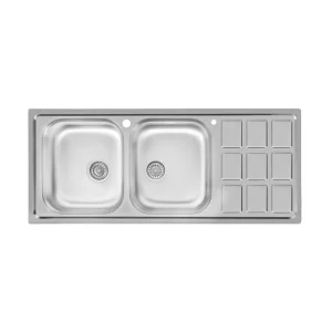 سینک توکار اخوان جنس استیل 2 لگنه با میوه شور کد 368 با عمق لگن 17 سانتیمتر