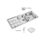 سینک توکار اخوان جنس استیل 2 لگنه با میوه شور کد 368 با عمق لگن 17 سانتیمتر