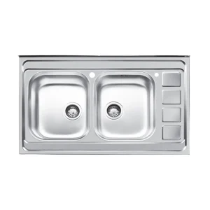 سینک توکار اخوان جنس استیل 2 لگنه با میوه شور کد 372 با عمق لگن 16 سانتیمتر