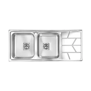 سینک توکار اخوان جنس استیل 2 لگنه با میوه شور کد 388 با عمق لگن 20 سانتیمتر