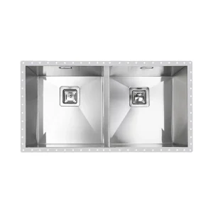 سینک توکار اخوان جنس استیل 2 لگنه با میوه شور کد 411 با عمق لگن 20 سانتیمتر