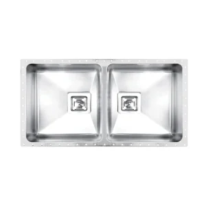 سینک توکار اخوان جنس استیل 2 لگنه با میوه شور کد 412 با عمق لگن 20 سانتیمتر