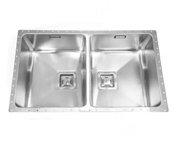 سینک توکار اخوان جنس استیل 2 لگنه با میوه شور کد 412 با عمق لگن 20 سانتیمتر