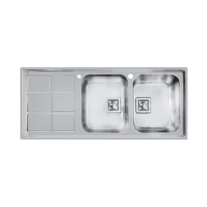 سینک توکار اخوان جنس استیل 2 لگنه با میوه شور کد 500 با عمق لگن 22 سانتیمتر