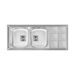 سینک توکار اخوان جنس استیل 2 لگنه با میوه شور کد 500s با عمق لگن 22 سانتیمتر