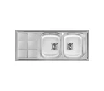 سینک توکار اخوان جنس استیل 2 لگنه با میوه شور کد 500s با عمق لگن 22 سانتیمتر