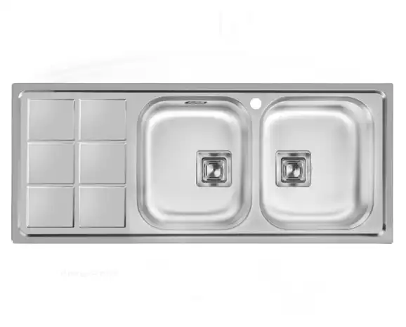 سینک توکار اخوان جنس استیل 2 لگنه با میوه شور کد 500s با عمق لگن 22 سانتیمتر