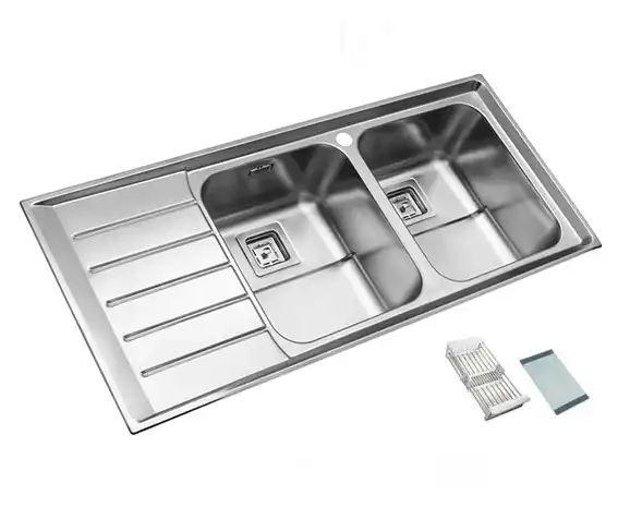 سینک توکار اخوان جنس استیل 2 لگنه با میوه شور کد 510 با عمق لگن 22 سانتیمتر
