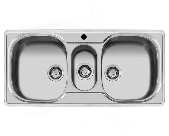 سینک توکار اخوان جنس استیل 2.5 لگنه با میوه شور کد 12 با عمق لگن 16 سانتیمتر