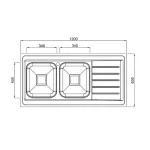 ابعادسینک فانتزی کن 9102S سینک دو لگنه با سینی توکار