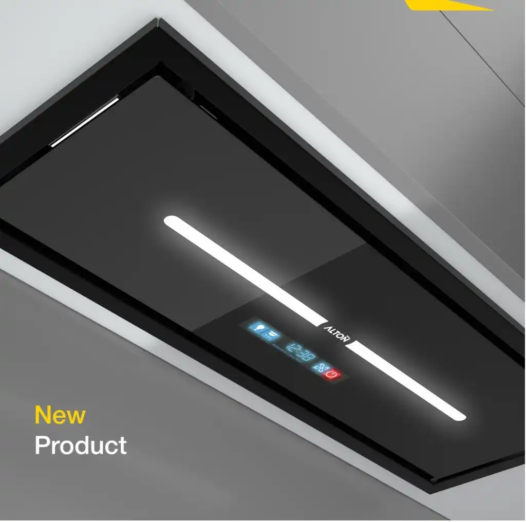 Built-in hood model H-815B (4) هود جدید شیشه ای مشکی آلتون با جک برقی و صفحه نمایش گرافیکی مدل h815 با موتور فلزی 5 دور