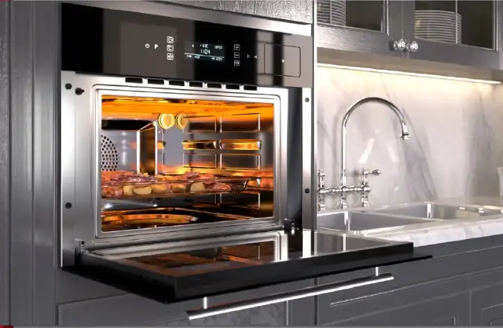 فر توکار مینی بخار پز با ظرفیت 44 لیتر جنس شیشه رنگ مشکی فر بخار پز جمع و جور و کوچک داتیس مدل 744