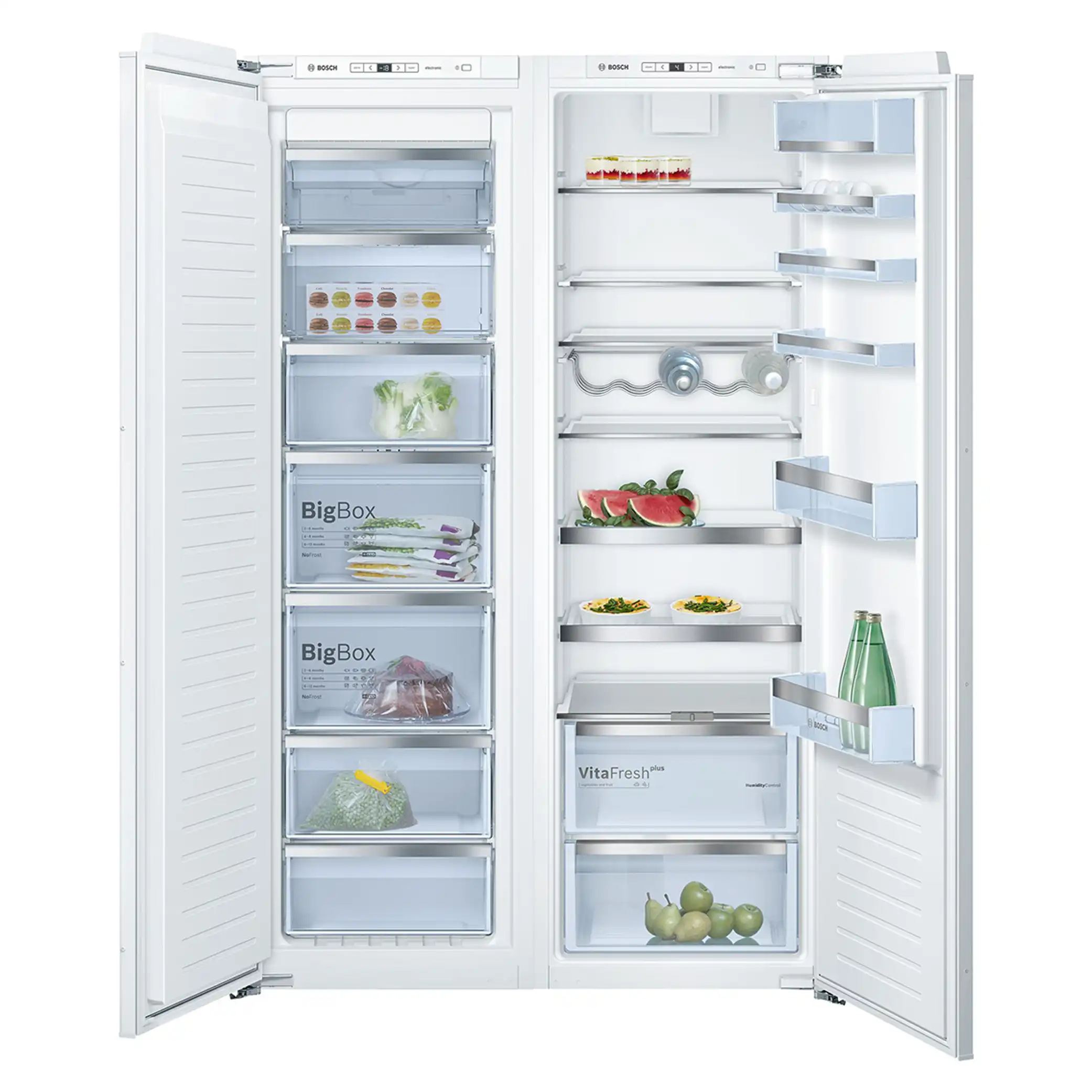 فضای داخلی یخچال فریزر دوقلو توکار بوش مدل KIR81AF30-GIN81AE30 سفید