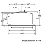 اندازه هود مخفی بوش مدل DHL885C استیل 90cm