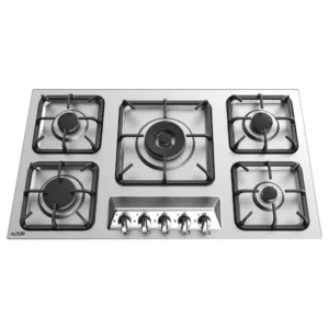 گاز رومیزی و صفحه ای توکار جدید آلتون جنس استیل 5 شعله با چدن 5 تکه مدل S523