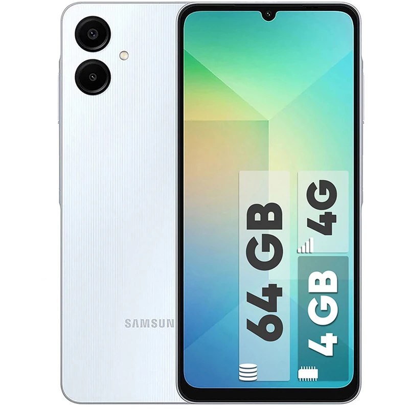 Samsung Galaxy A06 Dual SIM Mobile Phone – 64GB Storage, 4GB RAM خرید Samsung Galaxy A06 با حافظه 64GB و رم 4GB؛ نمایشگر 6.7 اینچی، تراشه Helio G85، دوربین 50MP، باتری 5000mAh و شارژ 25W.